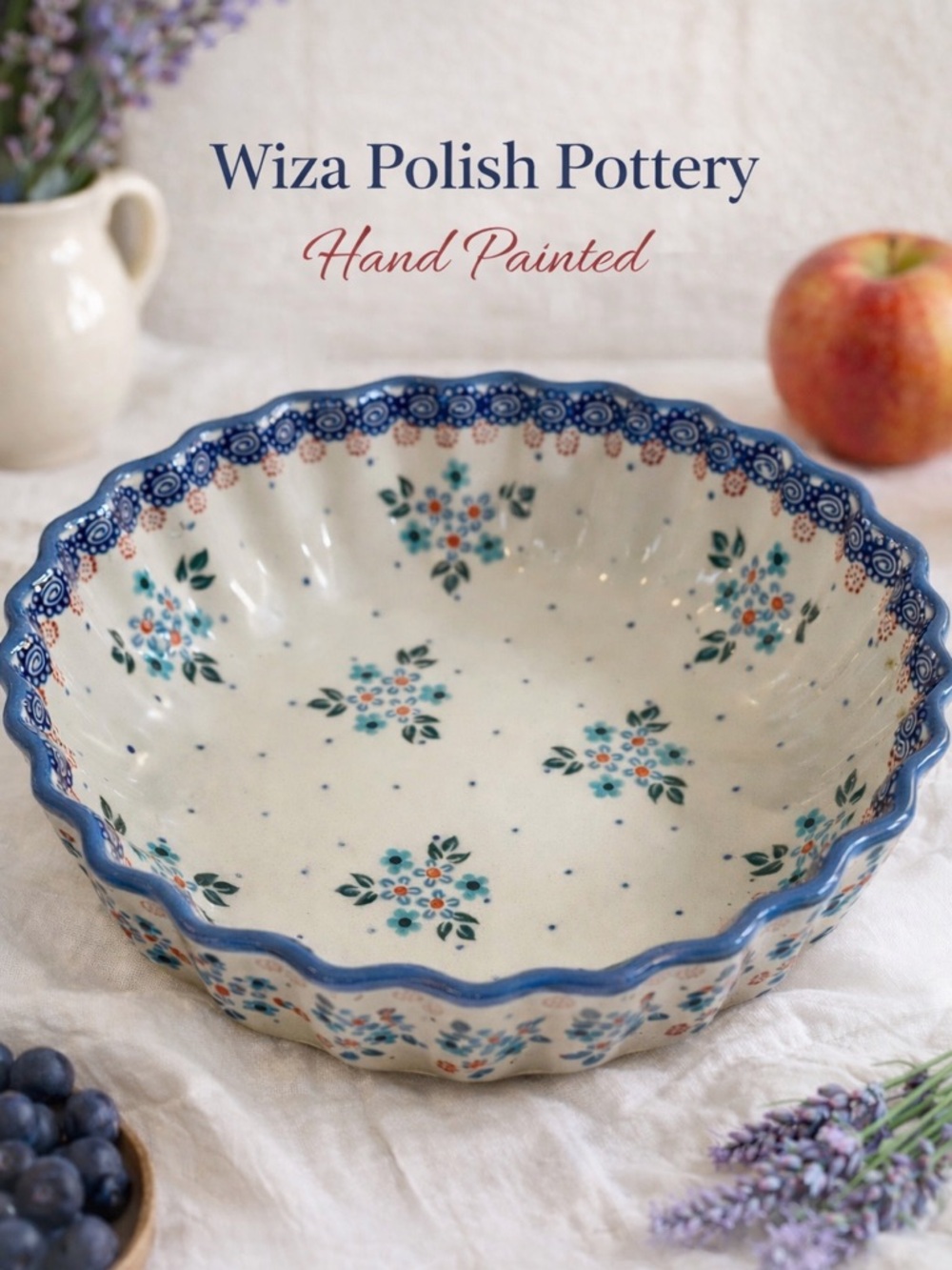 Wiza Polish Pottery Fluted Pie Dish 9” Hand Painted Floral Boleslawiec Bowl NEW